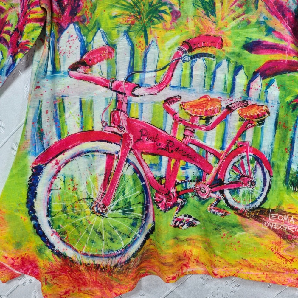 Leoma Lovegrove Tunic Top Woman Large Colorful Bicycle Print 3/4 Sleeve Artsy‎ - Picture 4 of 9